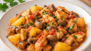 Papricas de pui cu ciuperci si cartofi - reteta simpla, gustoasa si usor de preparat