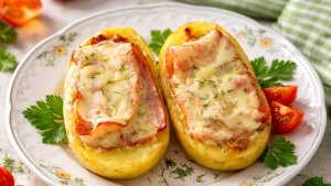 Cartofi umpluti la cuptor cu bacon si cascaval - reteta simpla si delicioasa